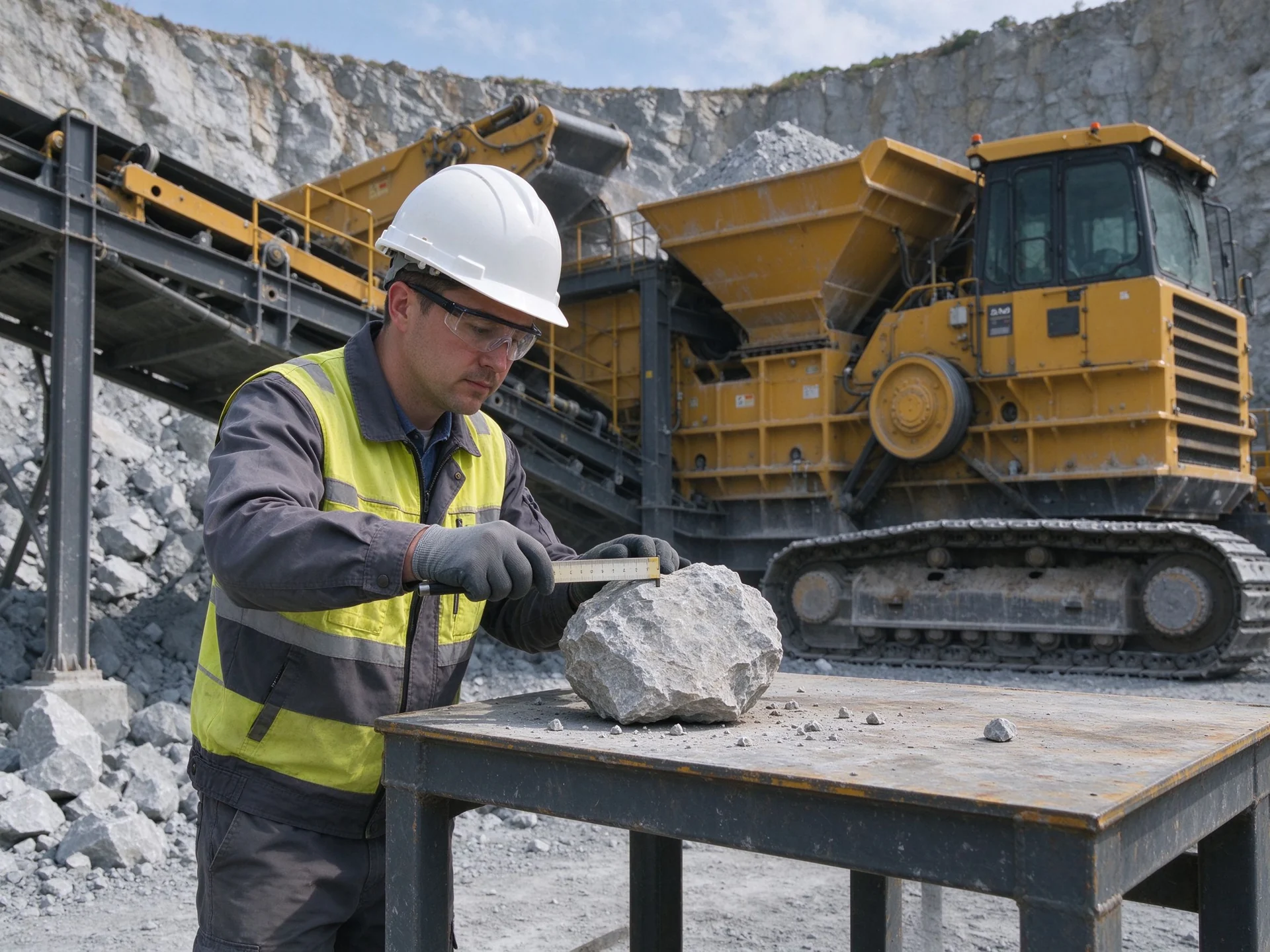 Client-supplied quarry and jaw-crushing illustrations. Exact model identity and publication rights remain to be confirmed; these images do not establish a specific project result.