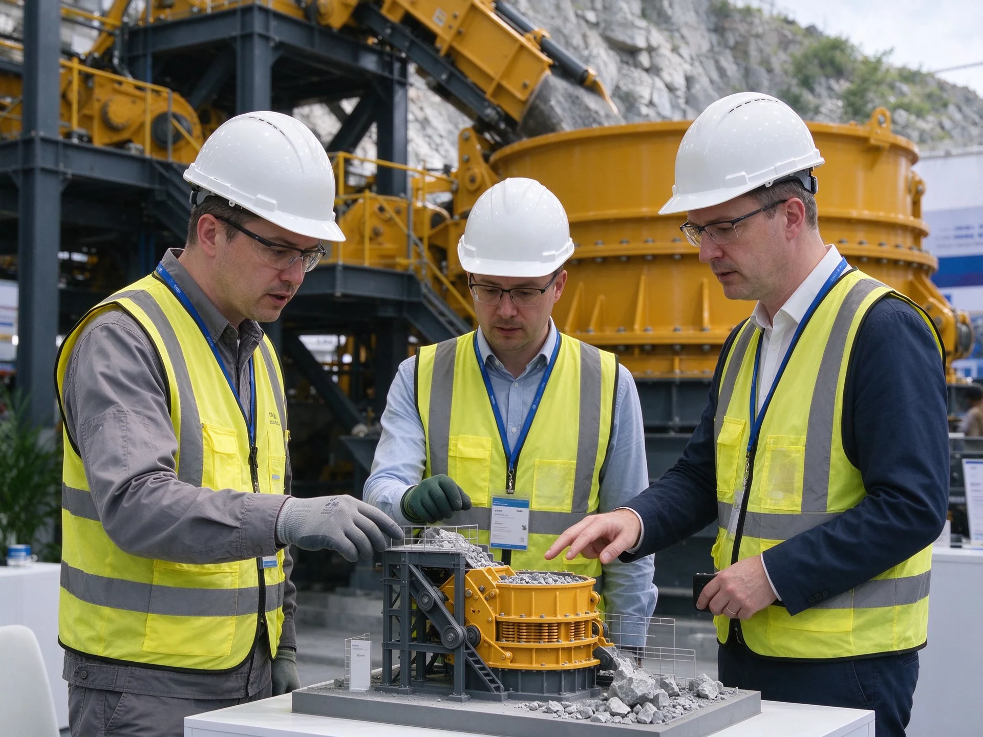 Client-supplied equipment-display illustration. Event, attendee identity and publication rights have not been verified; this is not presented as authenticated Mining Indonesia 2026 evidence.